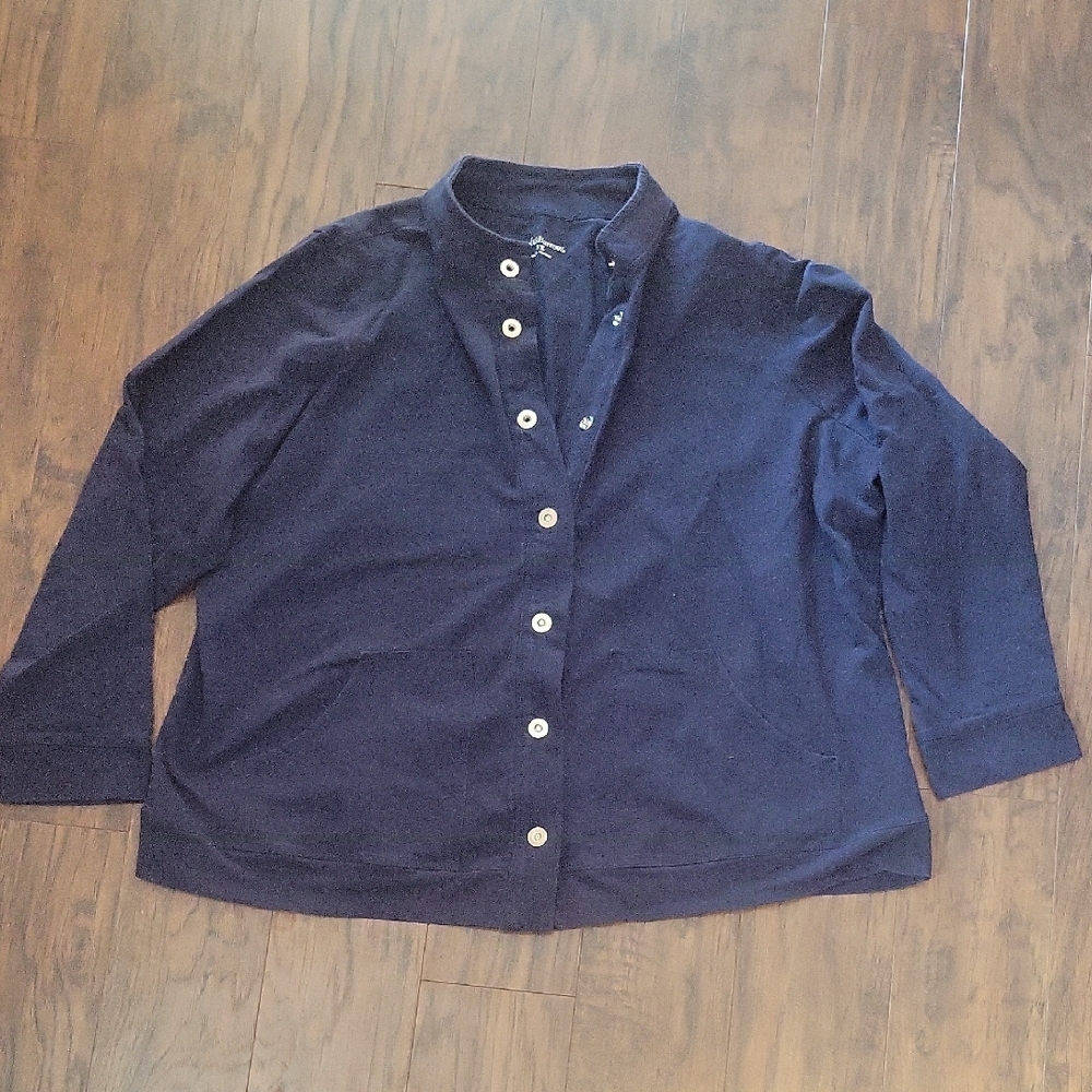 Navy Button-Up Collarless Cardigan